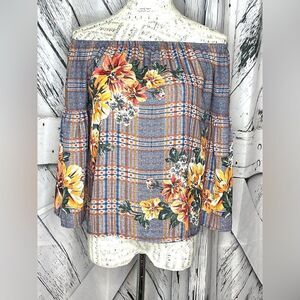 Jealous Tomato Off The Shoulder Top Plaid Floral S